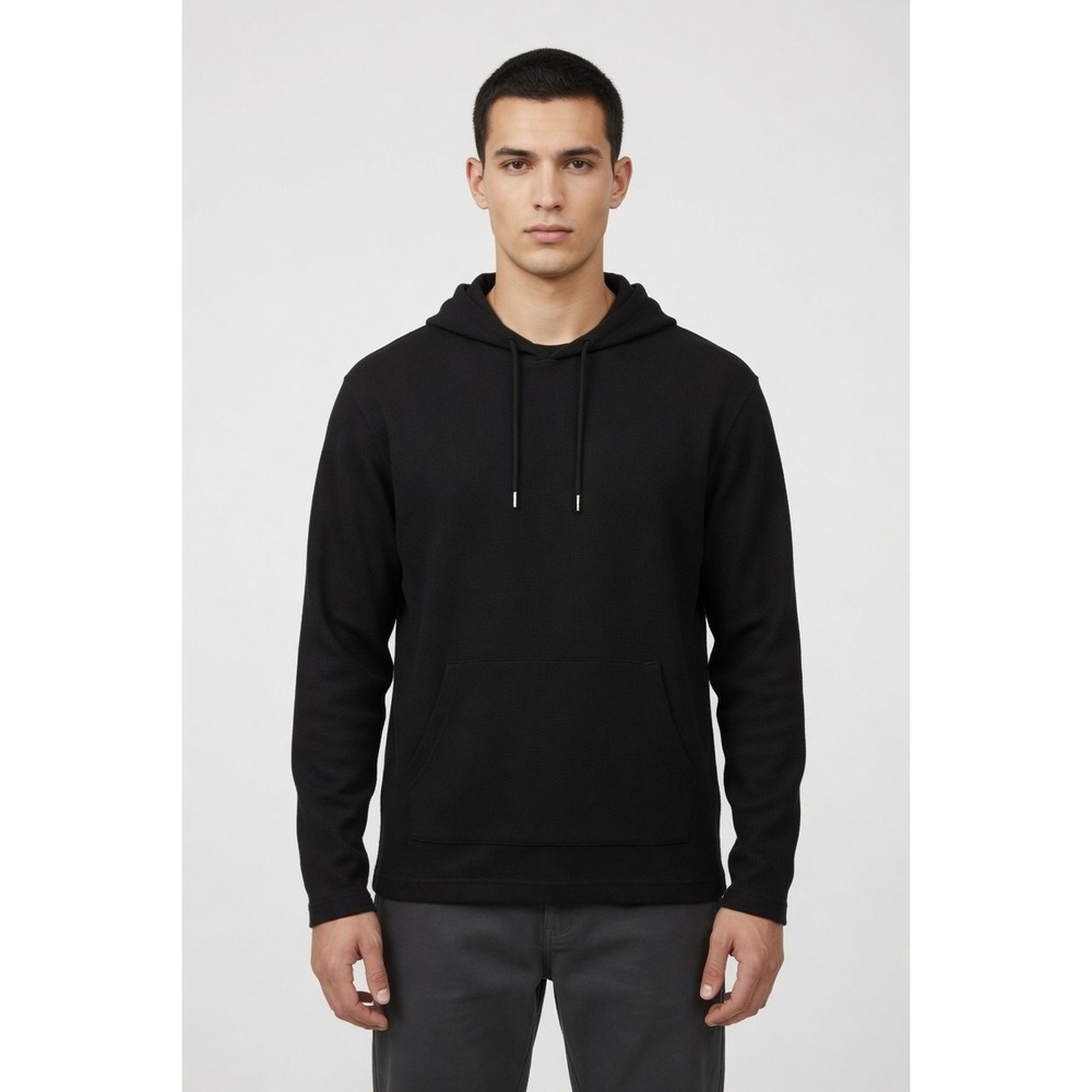 Michael Kors Men's Black Resort 1 Waffle Knit Hoodie Embroidered Logo Drawstring